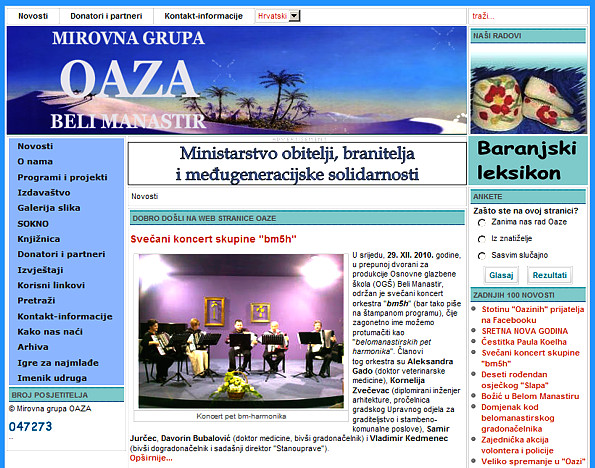 Oazina web-stranica 1. I. 2011. godine